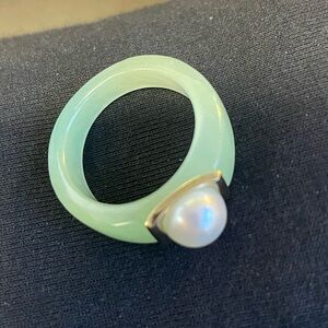 Jade Ring with Pearl Accent 
Genuine pearl and gold is 14k